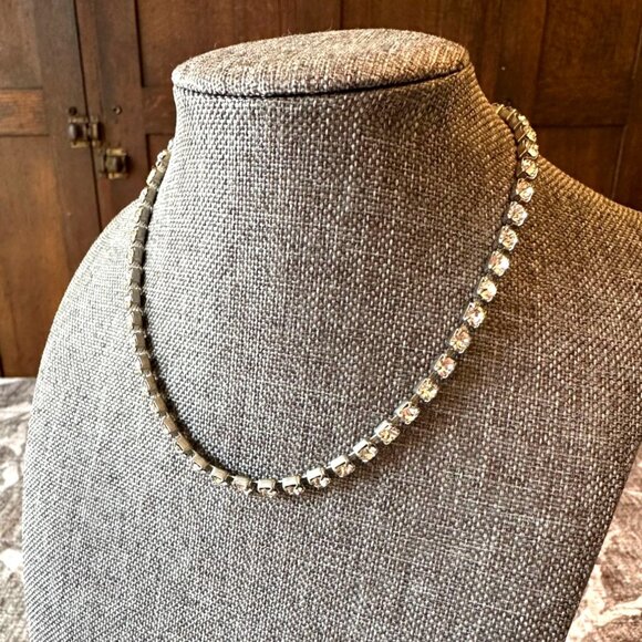 Vintage Rhinestone Choker Tennis Necklace 12" Elegant Sparkling Jewelry - Picture 1 of 10